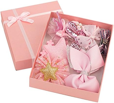 GILAND 11pc Girl Baby Toddler Hair Ribbon Bows Clip Flowers Barrettes Mixed Design-Pink (Pink)
