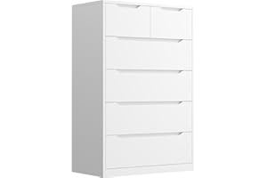 EnHomee 6 Drawers Dresser for Bedroom, Modern Chest of Drawers, Black Dresser with Large Organizer, Deep Drawer and Smooth Metal Rail, White