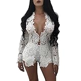 Gobought Women's Long Sleeve White Lace Romper Sets Jumpsuit Two Piece Plus Size