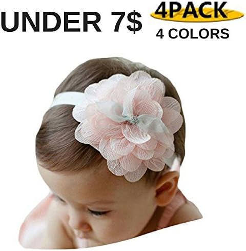 Baby Girl Super Stretchy Headband Big Lace Petals Newborn Hair Accessories (4 pack)