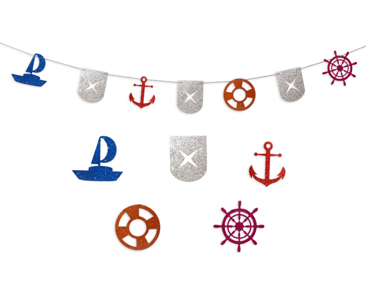 KAPOKKU Nautical Bunting Banner, Nautical Party Decorations Supplies, Pennant Banners for Kids Birthday Party, Baby Shower (Nautical)