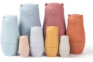 Macabaka Nesting Dolls,Silicone Matryoshka Dolls for Easter Toys,Bear Shaped Nesting Toys,Stacking Cups Toy,Montessori Educational Stacking Games for Kids (8 Pieces)