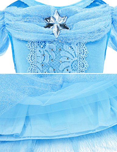 Princess Cinderella Costume Girls Dress Up With Accessories 5-6 Years (Blue 120cm)