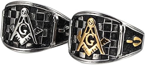 Retro Stainless Steel Mason Freemason Black Silver/Gold Plated Solid Greek Style Ring