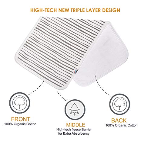 Ana Baby 100% Organic Baby Burp Cloth Large 21''x10'' Size, Premium Absorbent Triple Layer Burping Rags 5 Pack for New Born Baby Girl or Boy Gift Set (Burp Cloth Grey)