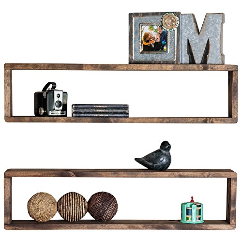 Drakestone Designs Stackable Floating Box Shelves (Set of 2) | Solid Wood | Wall Mount | Modern Farmhouse Decor | 8 x 32 Inch