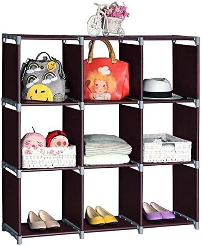 Ferty Non-Woven Adjustable 3-Tier Bookshelf with 9 Shelves for Living Room Bedroom Kids Room(US Stock) (3 Tier 9 Cubes-Dark Brown)