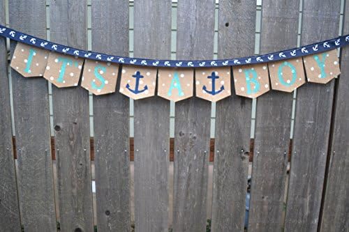Ahoy Its a boy, Nautical It's a boy burlap banner party decoration photo prop sign