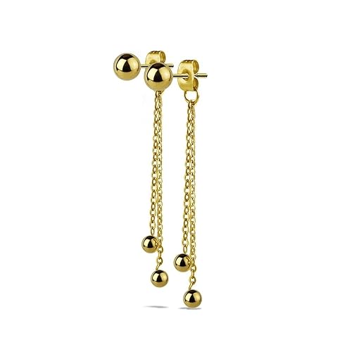 beyoutifulthings Damen 1 Paar Ohr-hänger 2 lange hängende Ketten 3 Kugeln Ohringe Ohr-ringe Set Ohr-stecker Chirurgenstahl Si