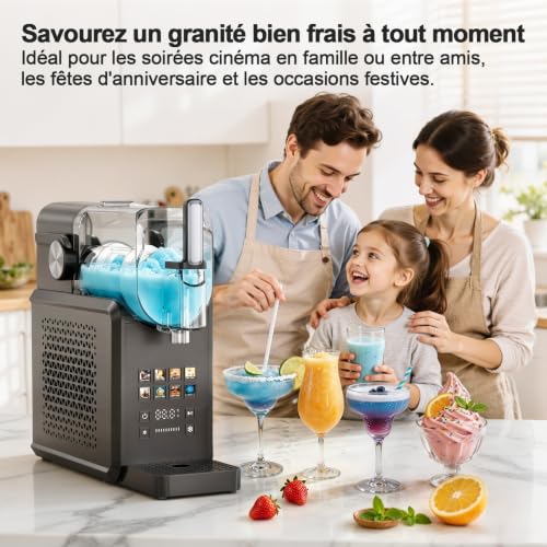Machine à Granité, 2.6L Machine à Granita, Slush Machine sans Glace, 8 Programmes, Écran Tactile, Auto-Nettoyage, Silencieux, Machine à Glace pour Boisson Givrée Crème Glacée Cocktail Milkshake Frappé