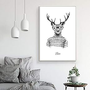 Floating Framed Canvas Wall Art for Living Room, Bedroom Hand-Painted Line Drawing Funny Animal Canvas Prints for Home Decoration Ready to Hang - 16x24 inches