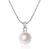 LibreLumos Pearl Necklace 8mm Genuine Freshwater Pearl Necklace for Women 925 Sterling Silver Pearl Necklace Pendant Jewelry Gifts for Women Her Mom