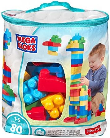 Mega Bloks Early Childhood Development Big Building Bag 80-Piece Classic Blue Building with Storage Bag Set 1-5 Years