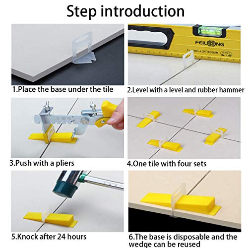 Tile Leveling System DIY Tiles Leveler Spacers 1/8 Inch - 300-Piece Leveling Spacer Clips Plus 100-Piece Reusable Wedges With Portable Box (1/8inch, 300CLIP+100WEDGE)