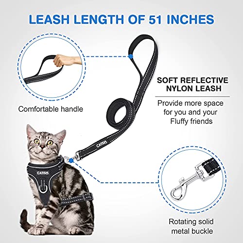 Harnais Chat Reglable, CATISM Harnais pour Chat de Laisse Anti évasion Harnais Léger pour Chaton, Colliers Harnais et Laisses pour Chat Chiots Respirante Facile à Contrôler avec Bandes - S