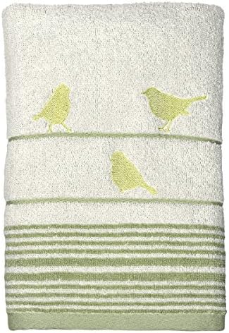 Peri Home Little Birds Hand Towel, 100Percent Cotton, Green, 15"x 26", Bordered