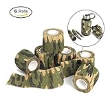 OUTERDO 6 Rolls 14.8x0.16ft Military Camouflage Tape Camo Wrap Outdoor Self-adhesive Protective Camo Form Non-woven Fabric Camo Stretch Bandage for Hunting Gun,Firearms,Knives,Flashlight,Woodland Camo