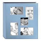 Pioneer Collage Frame Embossed "Baby" Sewn Leatherette Cover Photo Album, 4"x6", 240 Photos, Baby Blue (Ring-bound)