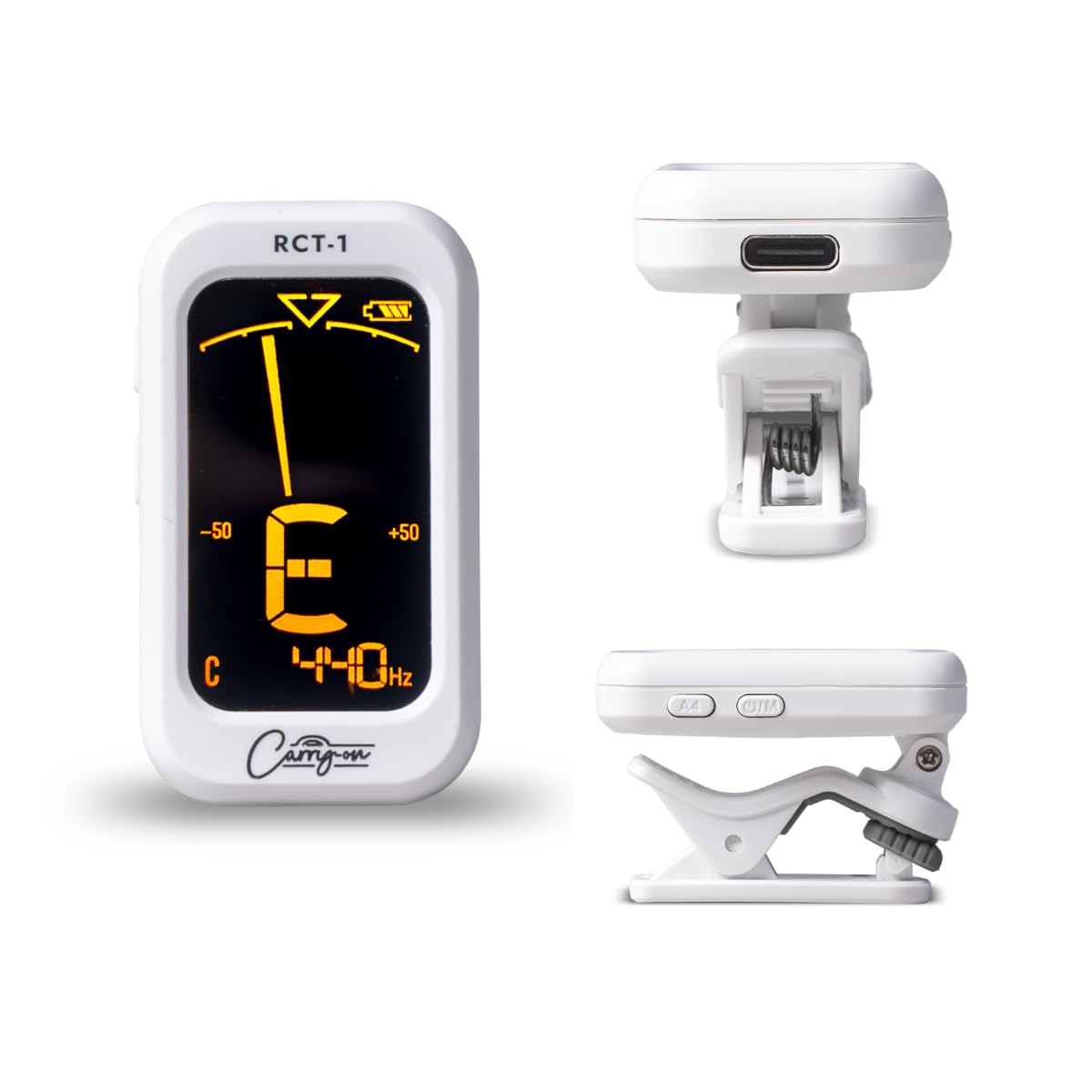 Carry-on RCT-1 Rechargeable Clip-on Chromatic Tuner for Guitar, Bass, Ukulele C, Violin with Large Swivel LCD Screen. White