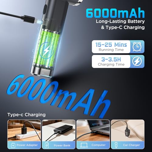 GARAID 4 in 1 Cordless Vacuum Cleaner, 25000Pa Portable Car Vacuum Cleaner, 6000 mAh Mini Vacuum Cleaner with Brushless Motor, 2 Speeds, 150,000 RPM Compressed Air for Car Home Office Animal