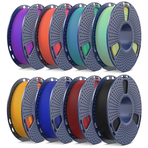 SUNLU 2KG Bündel Zweifarbiges Matte PLA Filament 1.75mm, Matte 3D Drucker Filament PLA mit 2 Farben Gradient, Einzeln verpackt, 0.25KG/Spule, 8 Spule (1 schwarz