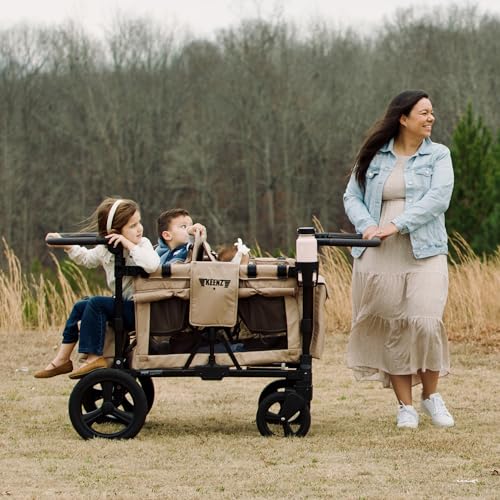 Keenz MOOV 2-Passenger All-Terrain Stroller Wagon with Reclining Seats, Cooler Bin, Push/Pull Handle, and Rubber Wheels – Foldable Wagon for Kids and Toddlers, Mocha