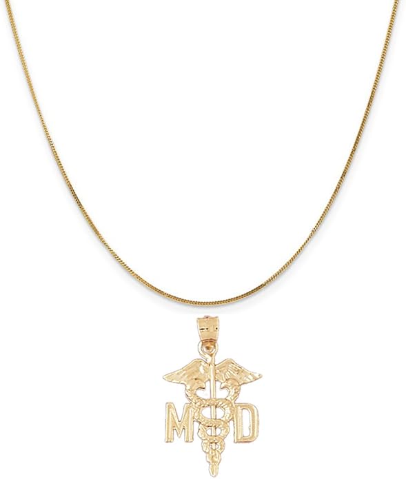14k Yellow Gold MD Medical Doctor Pendant on a 14K Yellow Gold Curb Chain Necklace, 20" Amazon