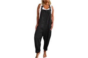 Oversized Cotton Linen Overalls Women Baggy Bib Jumpsuit Wide Leg Harem Romper with Pockets Burnt Orange Rust