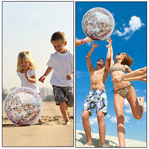 image for LANDYLO 4 Pcs Sequin Beach Balls Jumbo Pool Toys Balls for Kids Adult 