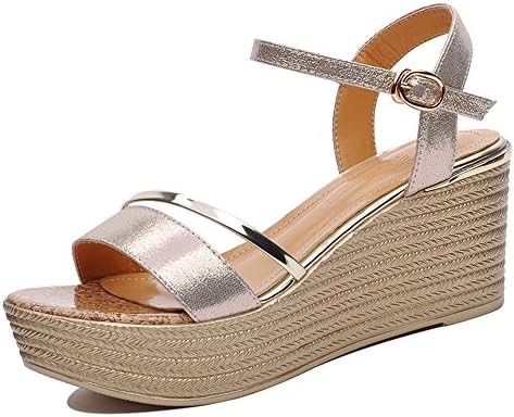 FEI Mules Women's Shoes Summer Comfort Sandals Wedge Heel Peep Toe for Office & Career Sandals Casual (Color : Gold, Size : EU39/UK6.5/CN40)