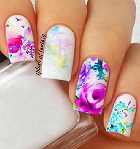 Nail Art Water Slide Tattoo Decals  Full-Cover  Abstract & Large Flowers, 10 - pack  /CVII/
