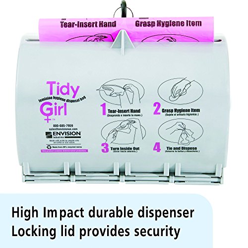 STOUT by Envision STO-TGUD-P TidyGirl Feminine Hygiene Disposal Bag Dispenser, Durable, Easy to Fill, Install, and Clean, Plastic, Gray