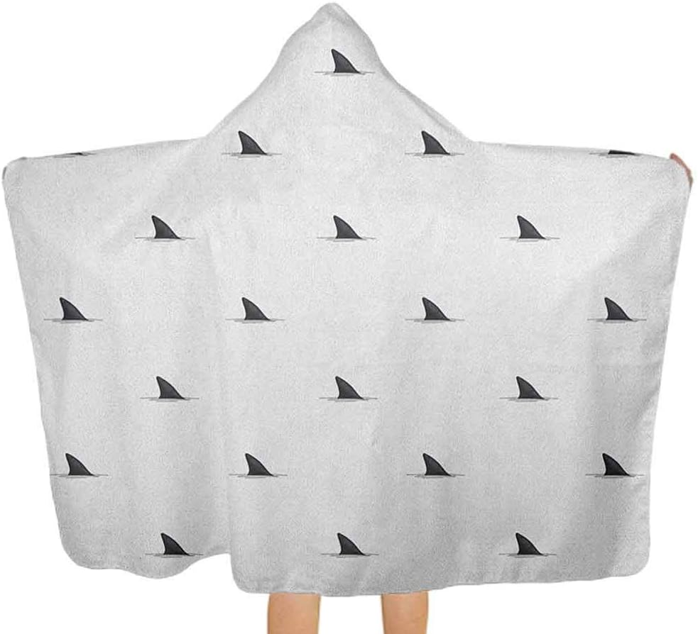 ThinkingPower Hooded Baby Towel Pattern of Shark Fins Speedy Fish Hunting Minimalistic Design Artwork Print Soft Beach Towel Great Present for Children Black White 51.5x31.8 Inch