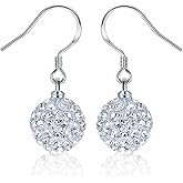 Crystalline Azuria Solid Silver Woman Earrings Disco Ball White Crystals Dangle Hook Earrings for Women