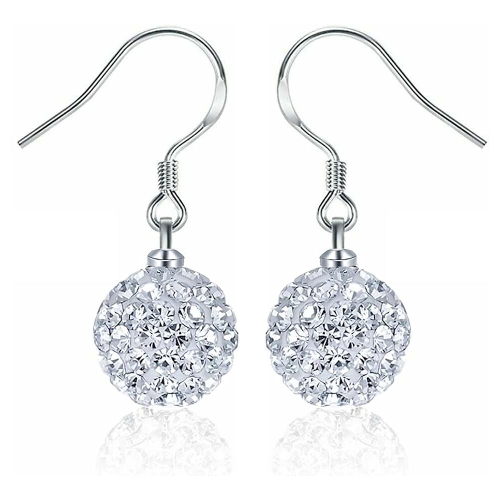 Crystalline Azuria Women Girls Solid Silver White Crystals Disco Ball Dangle Hook Earrings