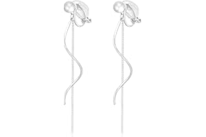 KESAPLAN Clip on Earrings for Women 14K Gold Plated Long Dangle White Pearl Earrings Simple No Piercing Hoop Stud Earrings Lightweight Curve Tassel Chain Ear Clips Minimalist Jewelry Wedding Christmas Gift