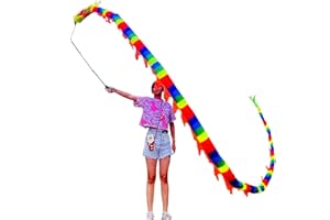 DSJUGGLING 16.4FT 3D Rainbow Dragon Poi, 5 Meters of Flag Silk-Like Flowy Rainbow Poi - Flinging The Dragon Spiral Practice Ribbon Streamer with Adjustable 90cm Fiberglass Wand and Travel Carry Bag