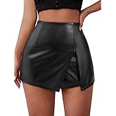Avanova Women Faux Leather Slit Split Mini Skort High Rise Bodycon Short Skirt