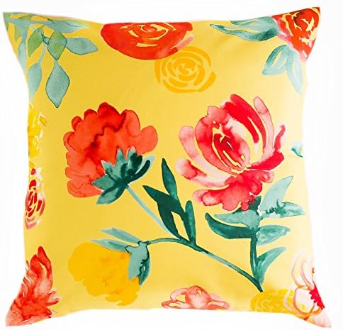 Yellow Floral Throw Pillow Cushion Cover by Cavaresq | Instantly Refresh Any Setting with our Fashionably Trendy, Colorful, Modern, Watercolor Designs | 100% Cotton | 18 x 18 inches | 45 x 45 cm