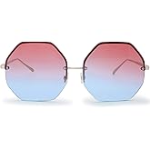 The Fresh Fashion Designer Huge Hexagon Metal frame Ocean Colored Lens Sunglasses Gift Box