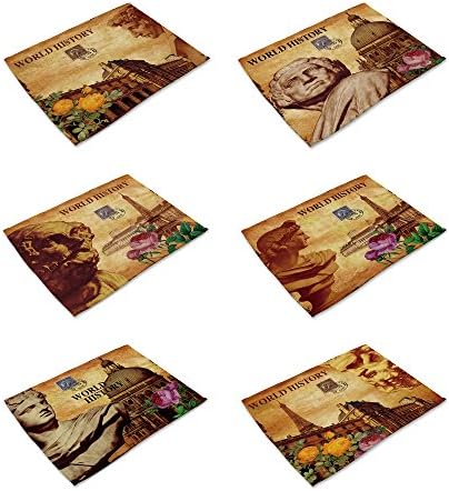 HACASO Set of 6 Vintage Style Pattern Dining Table Mats Cotton Linen Placemats (historical sites)