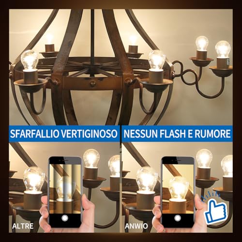 ANWIO 6 × 5.5 W LED Filament Bulb, Equivalent to a Power of 60 W, Warm Light LED Bulb with E14 Base, 806 Lumens, 2700 K Warm White, Retro Style G45 Bulb, Non-Dimmable.