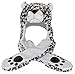 Bioterti Plush Novelty Animal Hat 3 in 1 Beanie With Long Paw Scarf, Mitten Combo (White Leopard)