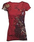 Archaic AFFLICTION Women T-Shirt SMOKING Guns Tattoo Biker UFC Sinful