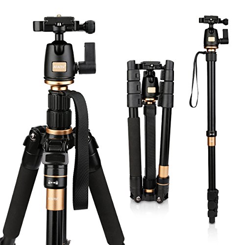 AFAITH Magnesium Aluminium Alloy Tripod , Ultra Compact and Lightweight Aluminum Tripod Monopod & Ball Head for Canon, Nikon, Sony, Samsung, Olympus, Panasonic AF001