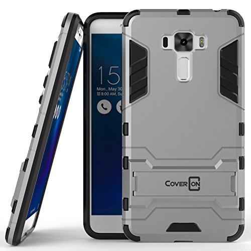 Zenfone 3 Laser Case, CoverON [Shadow Armor Series] Hard Slim Hybrid Kickstand Phone Cover Case for Asus Zenfone 3 Laser ZC551KL - Silver / Black