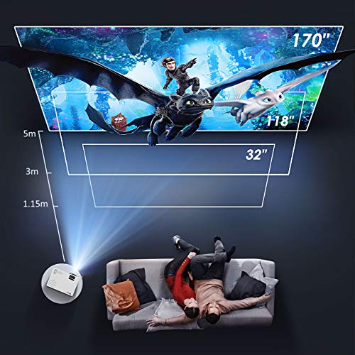 WiFi Projector, 4200L Wireless Bluetooth Mini Projector with Tripod, 1080P 170\'\' Display Supported, Compatible with TV Stick, PS4, DVD, Portable Projector for Home Entertainment
