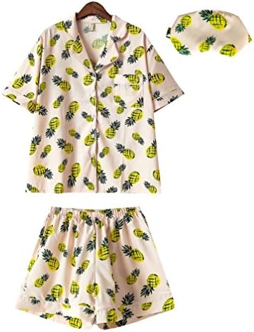 DOXI Women Cute Pajamas Set Pineapple Korean Fashion Short Sleepwear 3 Pieces