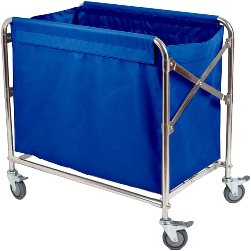 Medical Cart Tool Folding Linen Rolling Cart, Hotel Laundry Sorter Cart with Universal Brake Wheel, Room Service Trolley, Washable Cover (Color : Blue)