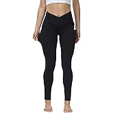 ALONG FIT V Crossover Leggings for Women Cross Waisted Yoga Pants with Pockets Tummy Control Non-See Workout Leggings